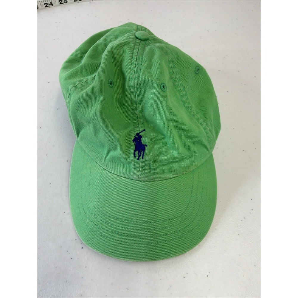 Vintage Polo Ralph Lauren Green Hat Cap Blue Pony Strap Adjustable Classic 90s